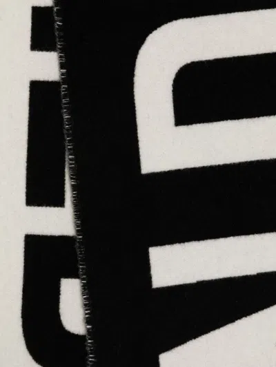 Jean Paul Gaultier Wool Scarf Logo Fringed Edges Rectangular Shape In Black