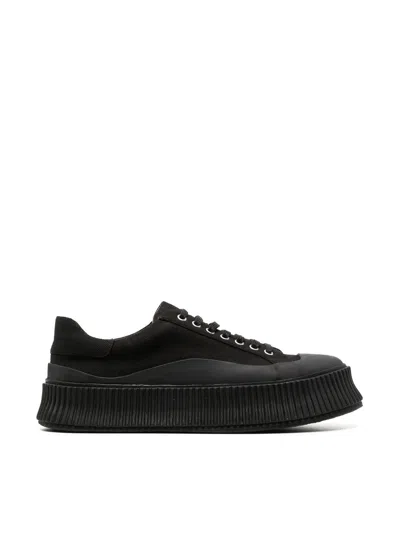 Jil Sander Men Low Laced Sneakers With Vulcanized Rubber Sole In Black
