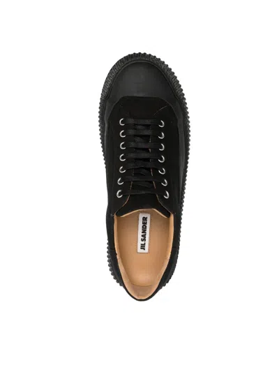 Jil Sander Men Low Laced Sneakers With Vulcanized Rubber Sole In Black
