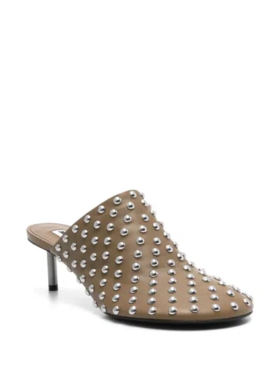 Jil Sander Studded Mule With 50mm Kitten Heel In Green