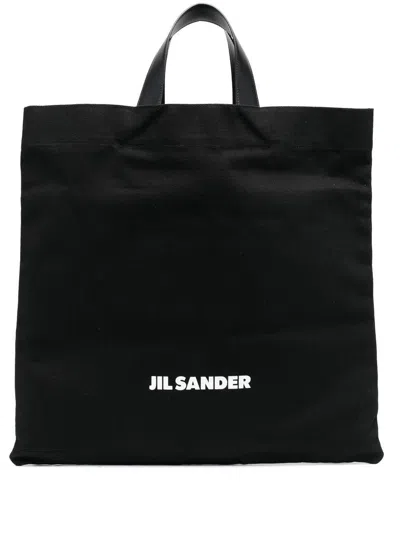 Jil Sander Black Canvas Shopping Bag In Black