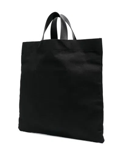 Jil Sander Black Canvas Shopping Bag In Black