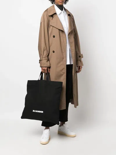 Jil Sander Black Canvas Shopping Bag In Black