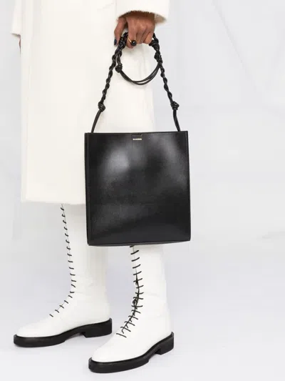 Jil Sander Medium Faux Leather Shoulder Bag In Black