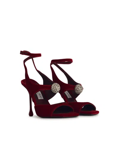 Jimmy Choo Orb 95 Velvet Sandals In Multicolor