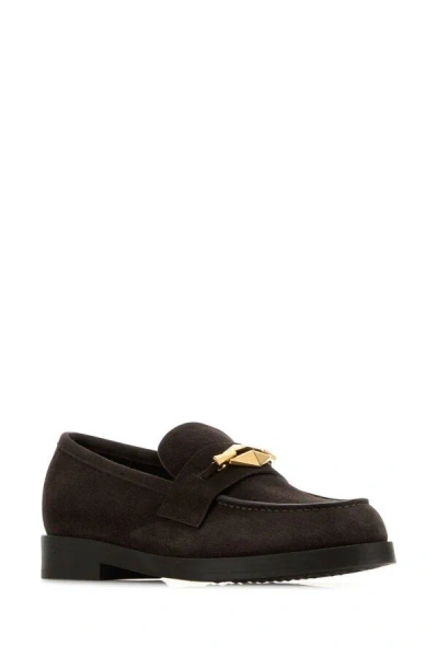 Jimmy Choo Dark Brown Suede Maddie Diamond Loafers In Brown