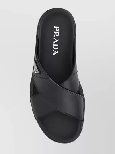 Prada Triangle Logo Criss-cross Sandals