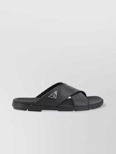 Prada Triangle Logo Criss-cross Sandals