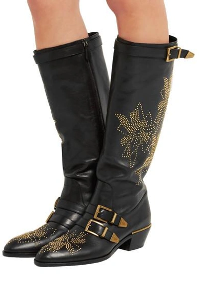 Shop Chloé Susanna Studded Leather Knee Boots