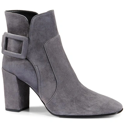 Shop Roger Vivier Polly Ankle Boots In Suede In Grey