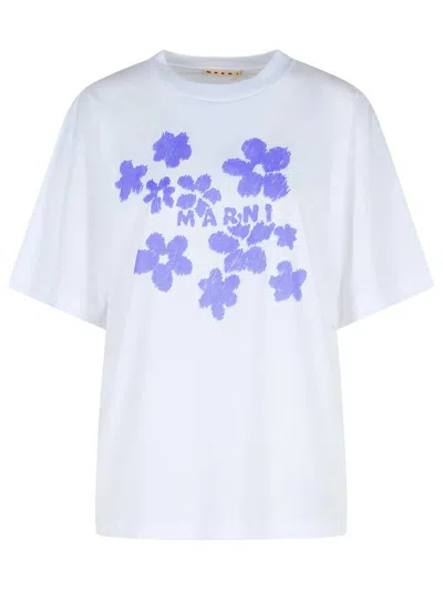Marni Tee With Logo Floral Print In White