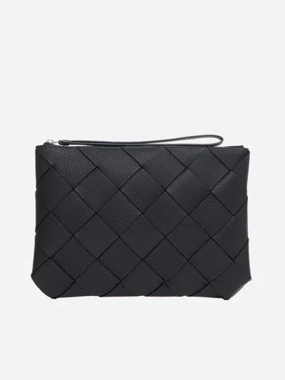Bottega Veneta Diago Intreccio Leather Clutch Bag In Black