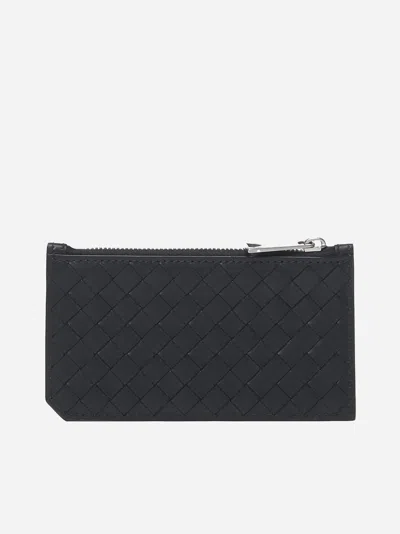 Bottega Veneta Intrecciato Piccolo Leather Zip Card Case In Black
