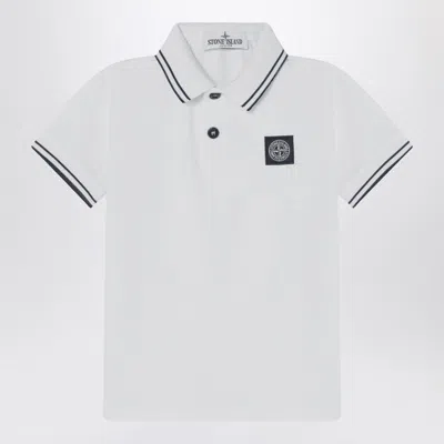 Stone Island Logo Patch Stretch Piquet Polo Shirt Kids In White