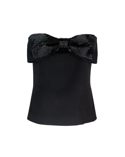 Self-portrait Black Sleeveless Top With Bandeau Neckline In Tech Fabric Woman In Black
