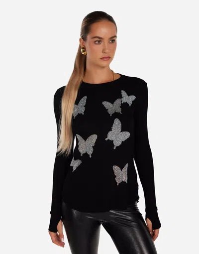 Lauren Moshi Mckinley Crystal Opal Butterflies In Black