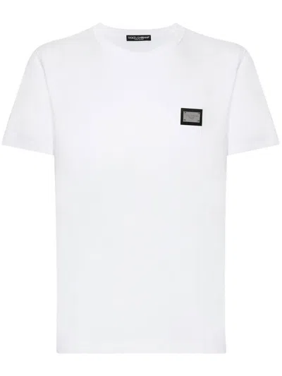 Dolce & Gabbana White Crewneck T-shirt With Logo Plate In Cotton Man In White