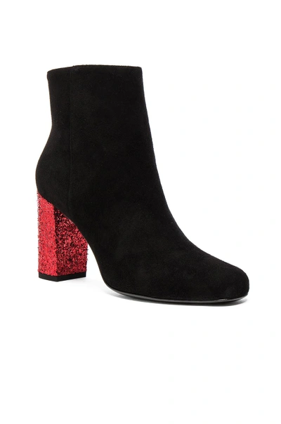 Shop Saint Laurent Babies Suede & Glitter Boots In Black & Red