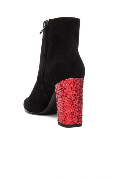 Shop Saint Laurent Babies Suede & Glitter Boots In Black & Red