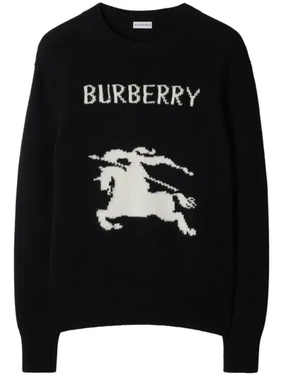 Burberry Cashmere Sweater With Bold Horse Graphic And Crew Neck In Black