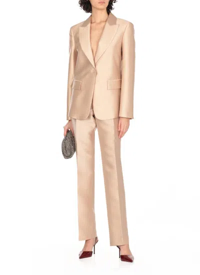 Alberta Ferretti Peak Lapel Collar Jacket With Satin Finish In Beige