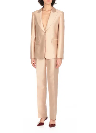 Alberta Ferretti Peak Lapel Collar Jacket With Satin Finish In Beige