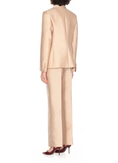 Alberta Ferretti Peak Lapel Collar Jacket With Satin Finish In Beige