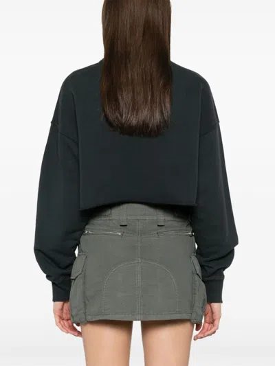Golden Goose Golden Cropped Crewneck Sweatshirt In Washed Black