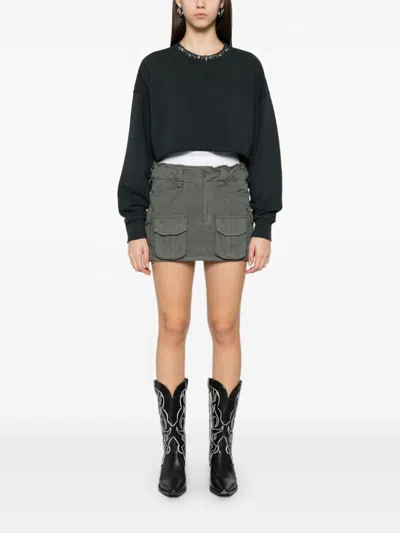 Golden Goose Golden Cropped Crewneck Sweatshirt In Washed Black