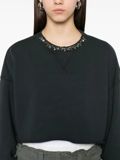 Golden Goose Golden Cropped Crewneck Sweatshirt In Washed Black