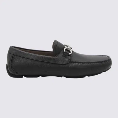 Ferragamo Men Parigi Gancini Leather Drivers Loafers Pebbled T Moro In Black