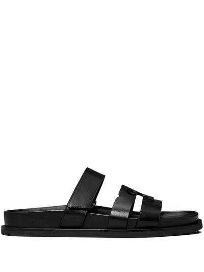 Tory Burch Sport Slide Leather Sandals In Black