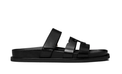 Tory Burch Sport Slide Leather Sandals In Black