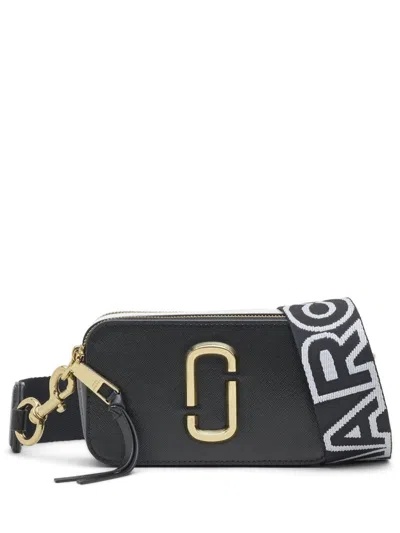 Marc Jacobs The Snapshot Black Shoulder Bag With Metal Logo At The Front In Leather Woman In Black