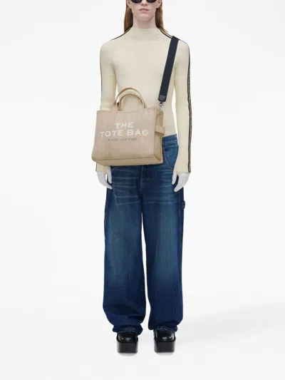 Marc Jacobs Tote Bag With Detachable Strap And Bold Lettering In Beige