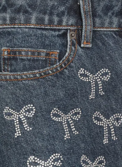 Self-portrait Blue Jeans With All-over Rhinestoned Bow Embellishments In Denim Woman In Blue