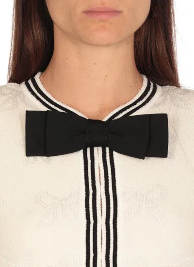 Self-portrait Beige Cardigan With Bow Detail On The Front And Contrasting Trims In Cotton Blend Woman In Beige
