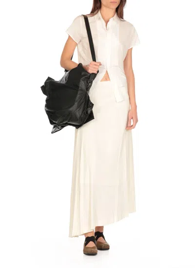 Y's Flowing White Linen Blend Skirt In White