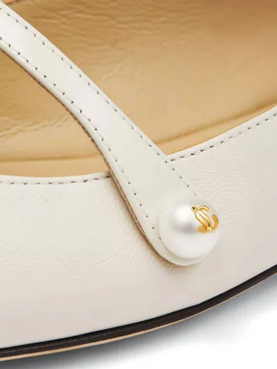 Jimmy Choo White Leather Ballerina Flats In White