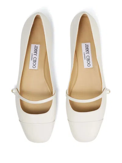 Jimmy Choo White Leather Ballerina Flats In White