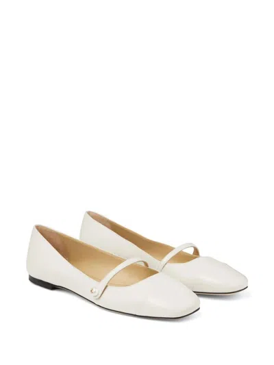 Jimmy Choo White Leather Ballerina Flats In White