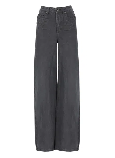 Self-portrait Wide-leg Palazzo Jeans In Grey