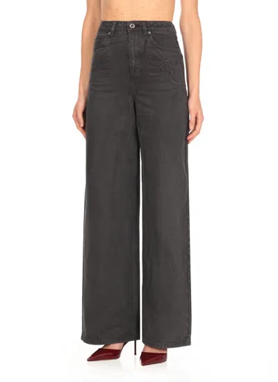 Self-portrait Wide-leg Palazzo Jeans In Grey