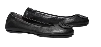 Tory Burch Logo-plaque Leather Ballerina Pumps In Black