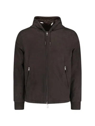 Zegna Drawstring Hooded Jacket In Brown