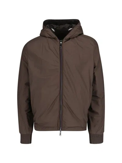 Zegna Drawstring Hooded Jacket In Brown