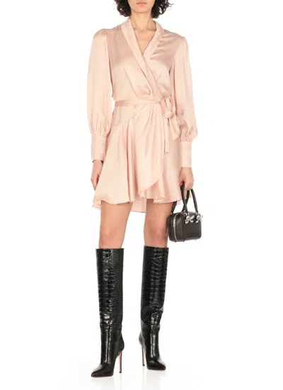 Zimmermann Silk Wrap Mini Dress In Pink