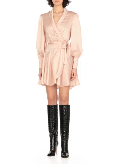 Zimmermann Silk Wrap Mini Dress In Pink