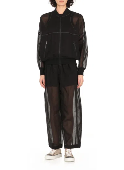 Brunello Cucinelli Black Organza Shiny Trims Bomber Jacket In Black