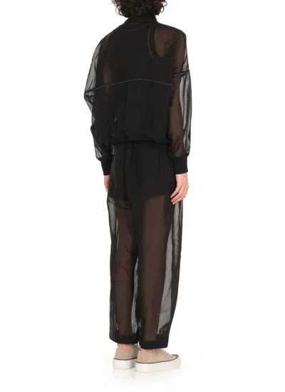 Brunello Cucinelli Black Organza Shiny Trims Bomber Jacket In Black